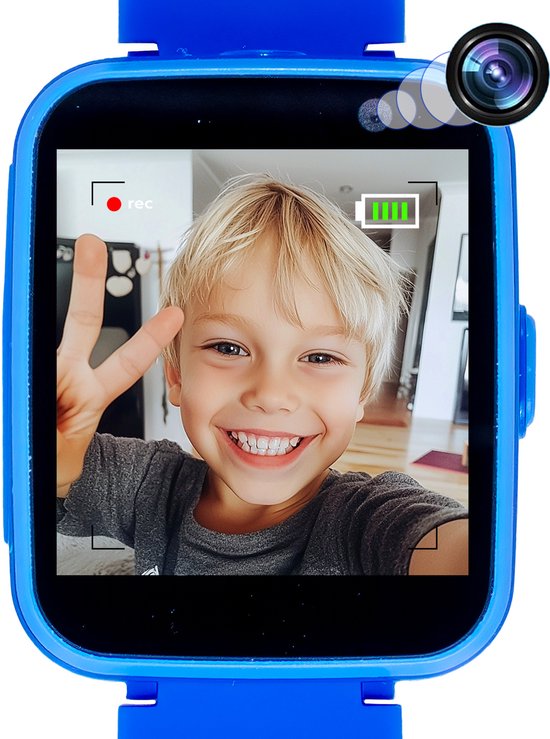 Smartwatch Kinderen met Camera en SD-kaart - Rekenmachine, Zaklamp, Alarm, Timer - 9 Spelletjes - Touchscreen - Educatief speelgoed 3 Jaar - Kids - Kinderhorloge Meisjes / Jongens - Cadeautje - 3, 4, 5, 6, 7, 8, 9, 10+ Jaar - Blauw - Soundlogic