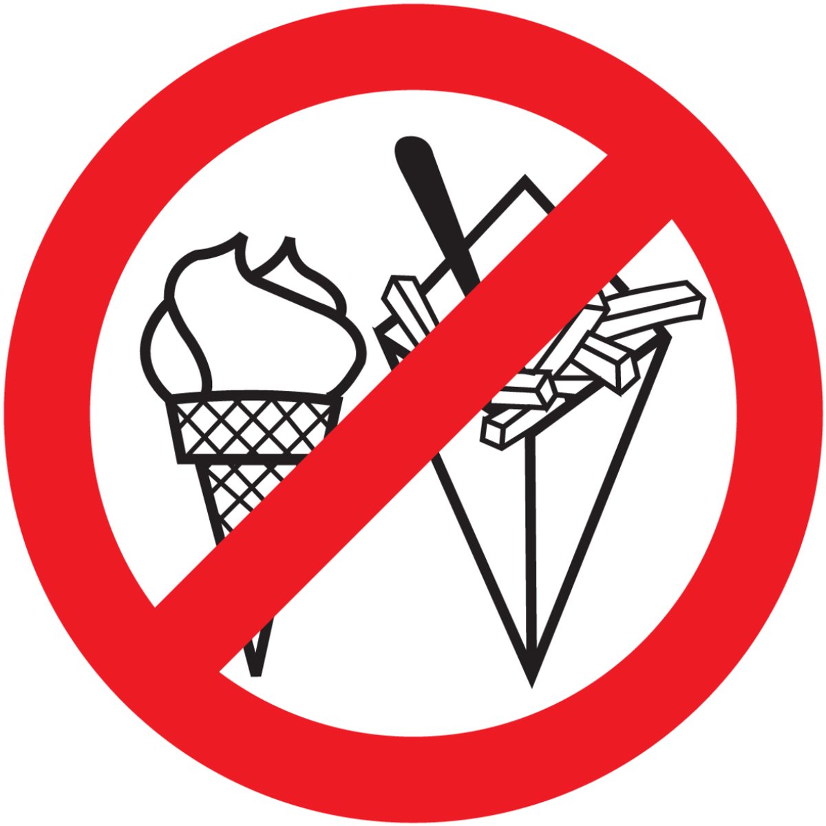 Sticker verboden eten ijs en frites. Geen friet patat en ijs. 10 cm.