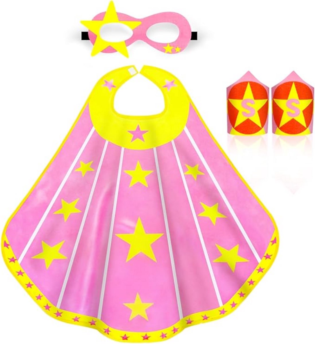 Joya Kids® Verkleedset | Superheldin Cape Masker Armbanden | Roze Gele Sterren | Verkleedkleding | Carnaval & Rollenspel | Superheld Ster | Verkleedkleding 3