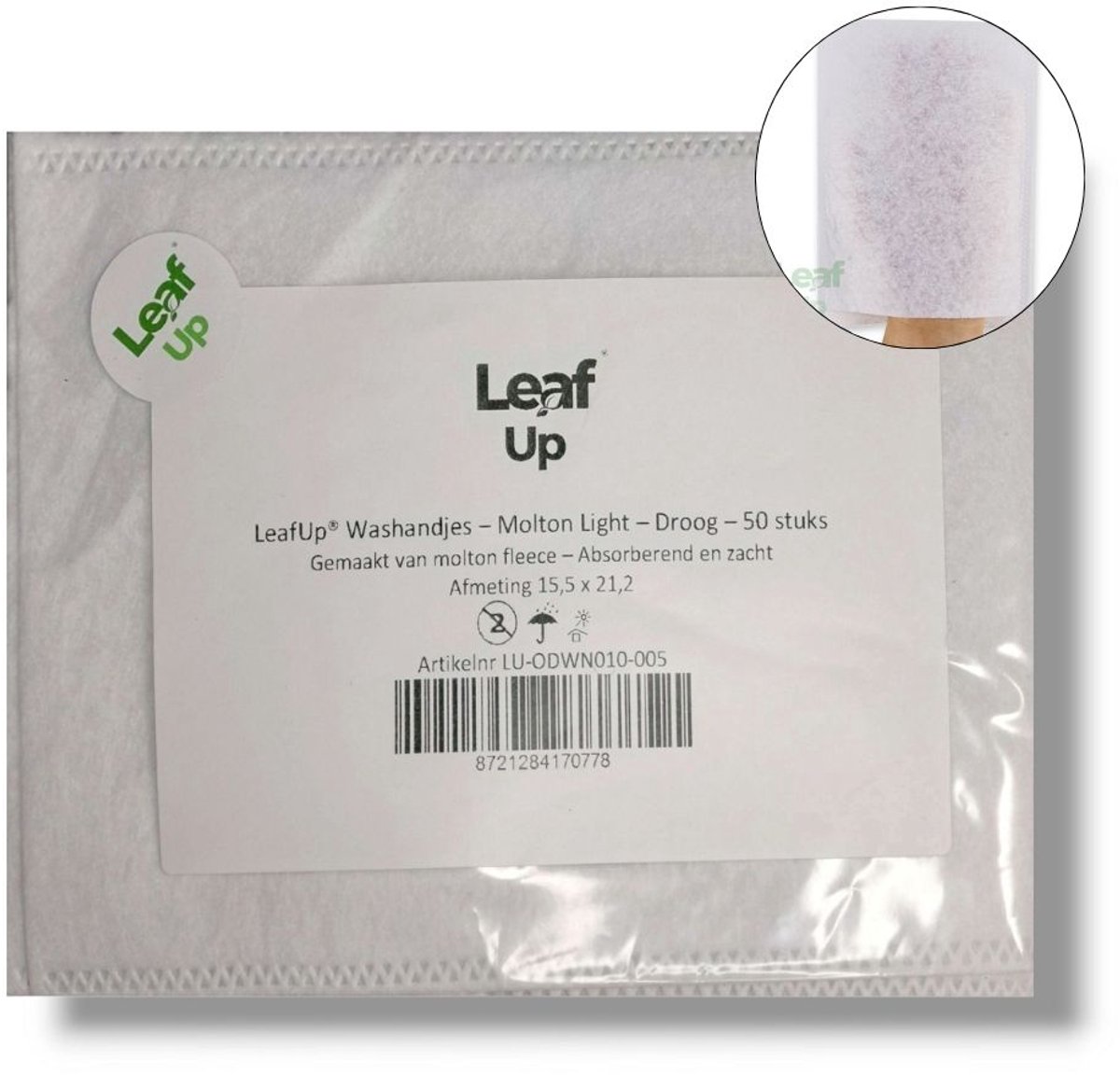 LeafUp® Wegwerp Washandjes – Molton Light – Droog – 50 stuks (B)