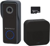 Protectly® Slimme Draadloze Video Deurbel Met Camera - 2K Ultra HD - Deurbellen Met Camera - Deurbel Draadloos WiFi - Waterdicht - Incl. Gong - Incl. 64GB SD - Geen abonnement