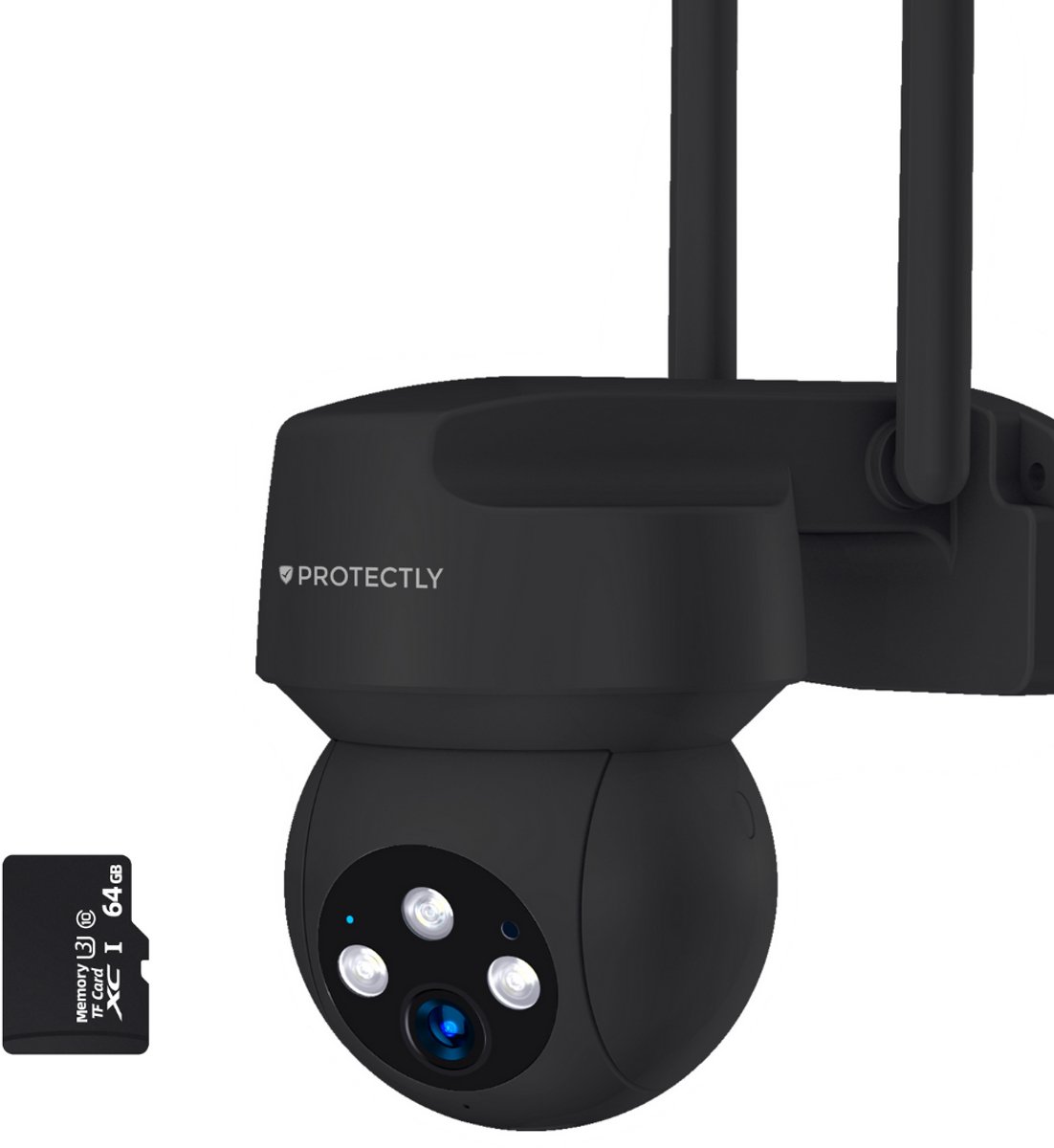 Protectly® Beveiligingscamera Buiten – 3K HD 5MP - Buiten Camera Met Nachtzicht – Buitencamera - Security camera - Met WiFi en APP - Incl. 64GB SD - Zwart