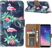 Ntech Samsung Galaxy A6+ Plus (2018) Flamingo Boek hoesje met Pasjesruimte