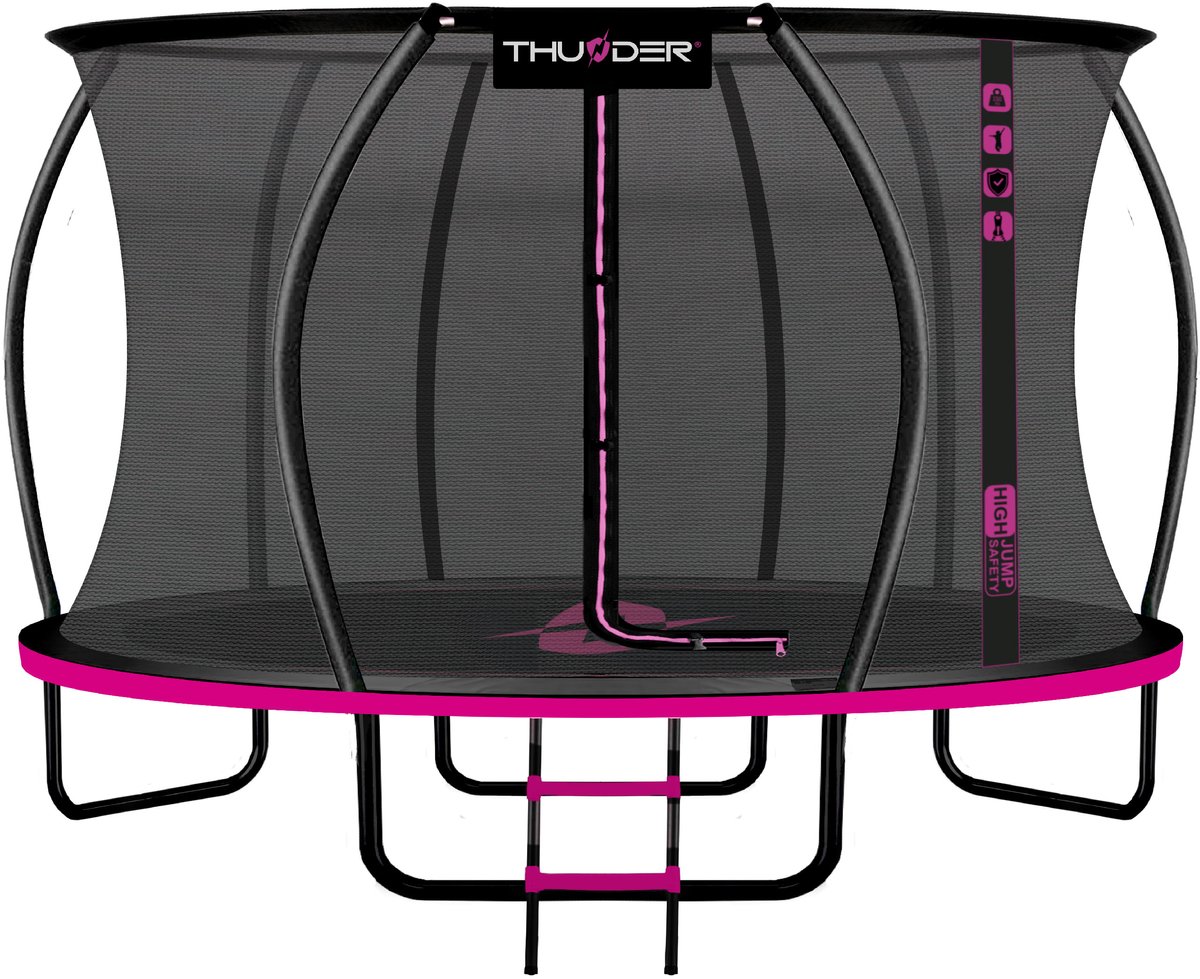 Thunder Trampoline 427 cm – Ronde Tuintrampoline – Max. 150 kg – Met Ladder – Roze