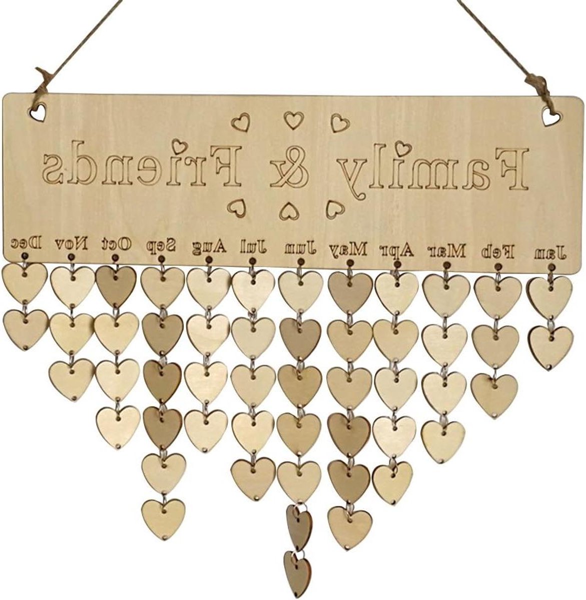 Family and Friends Vintage DIY Perpetual Birthday Calendar with Heart Shaped Discs