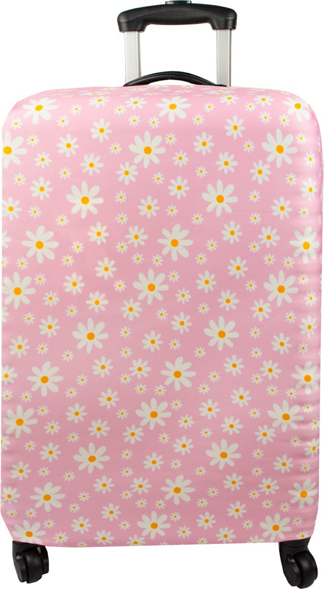 Sillar, kofferhoes, bagagehoes, reiskofferhoes gemaakt van polyester, beschermhoes met rits, maat M, met bloemmotief, roze