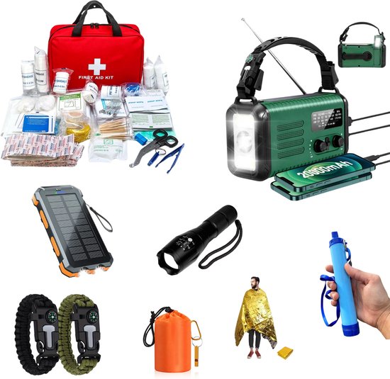 De survival kit/ het noodpakket voor extreme omstandigheden zoals noodsituaties of
