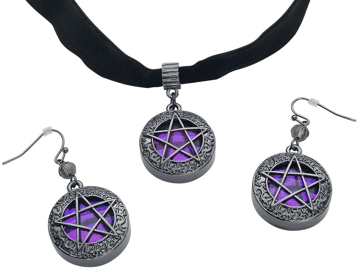 Goedkoopste Gothicana Zwart-lila sieradenset met pentagram Vrouwen - Standard
