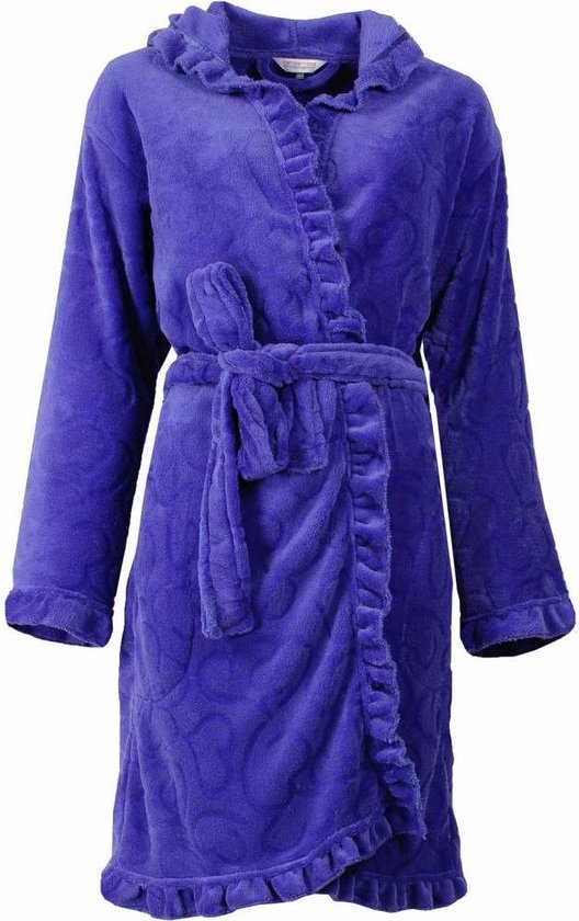 Romantische fleece dames badjas met capuchon. Blauwe kleur, S9-10. | bol.com