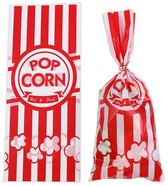 50x Uitdeelzakjes Popcorn Rood - 12.5x27.5cm - Traktatie Zakjes Voor Uitdeelcadeautjes - Uitdeelzakjes Kinderfeestje - Verjaardag - Feestje - Popcorn Print Rood - 12.5 x 27.5 cm - 50 Stuks