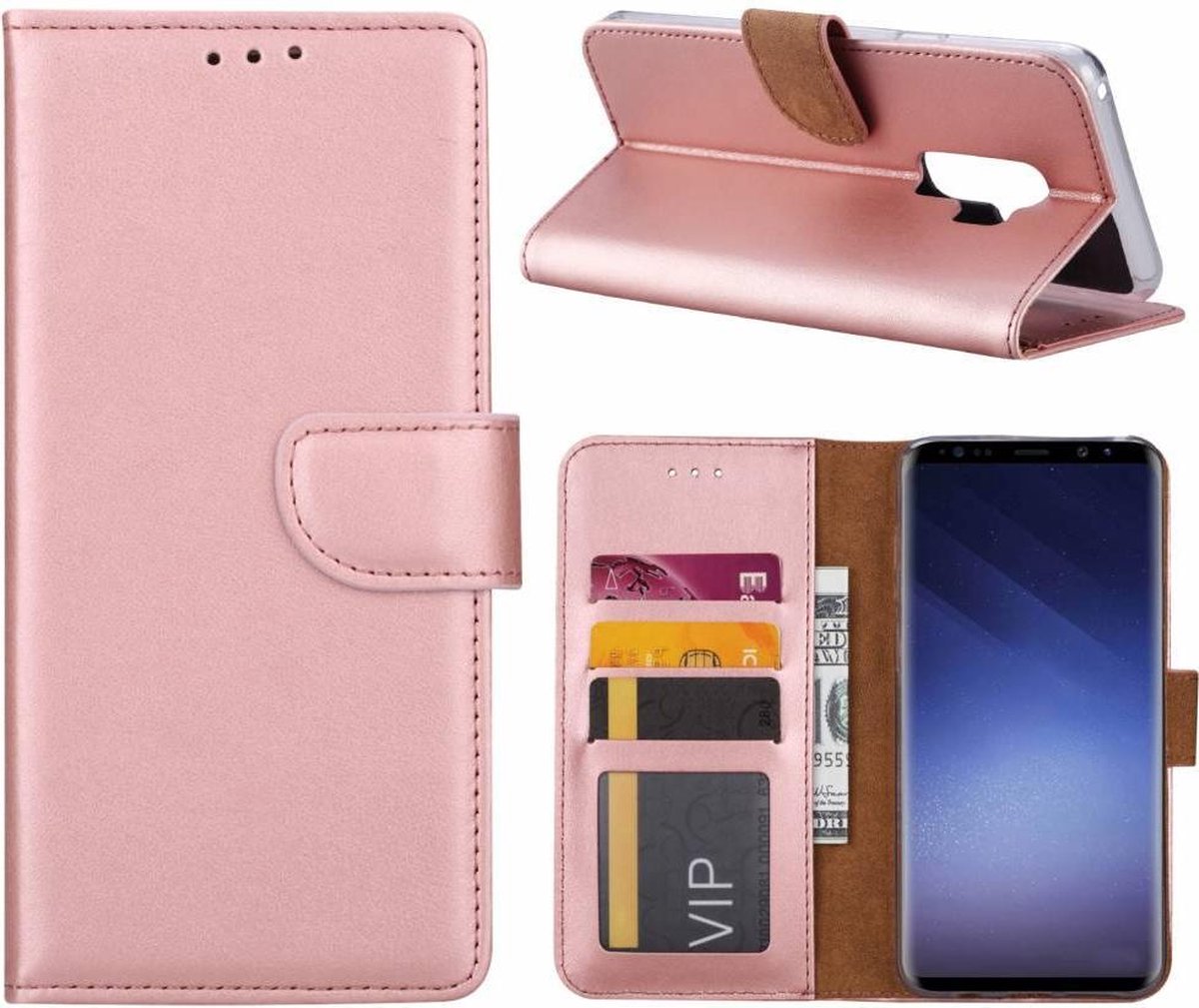 Samsung Galaxy S9 Plus Booktype / Portemonnee TPU Lederen Hoesje Rose Goud