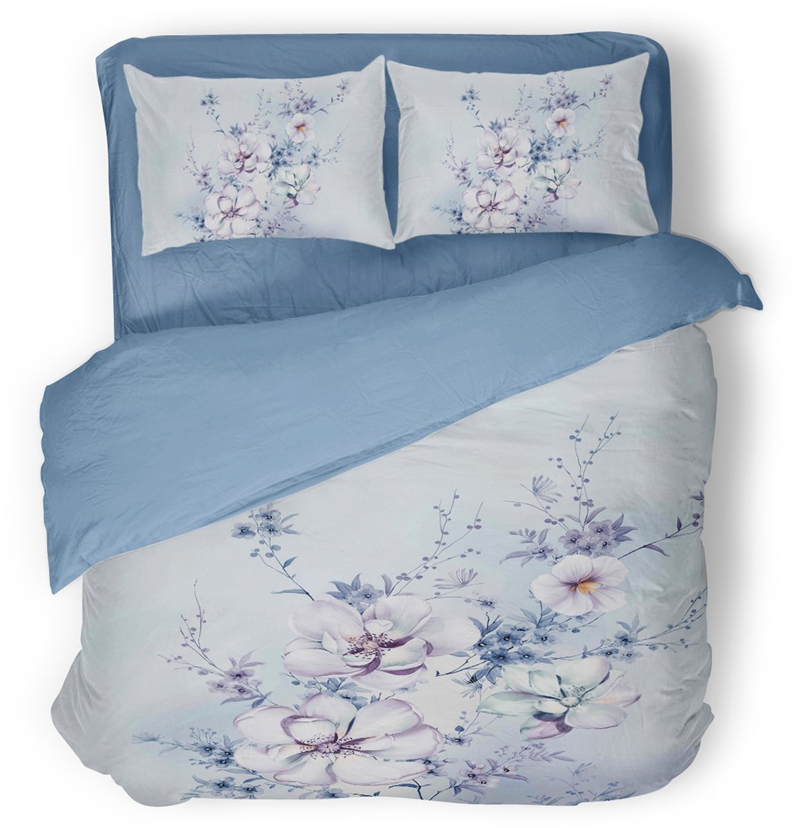 Eleganzzz Dekbedovertrek Spring Dreams - Blue - Dekbedovertrek 200x200/220cm - Micropercal -Tweepersoons - Dekbedovertrekken - Bloemen Dekbedovertrek Spring Breeze