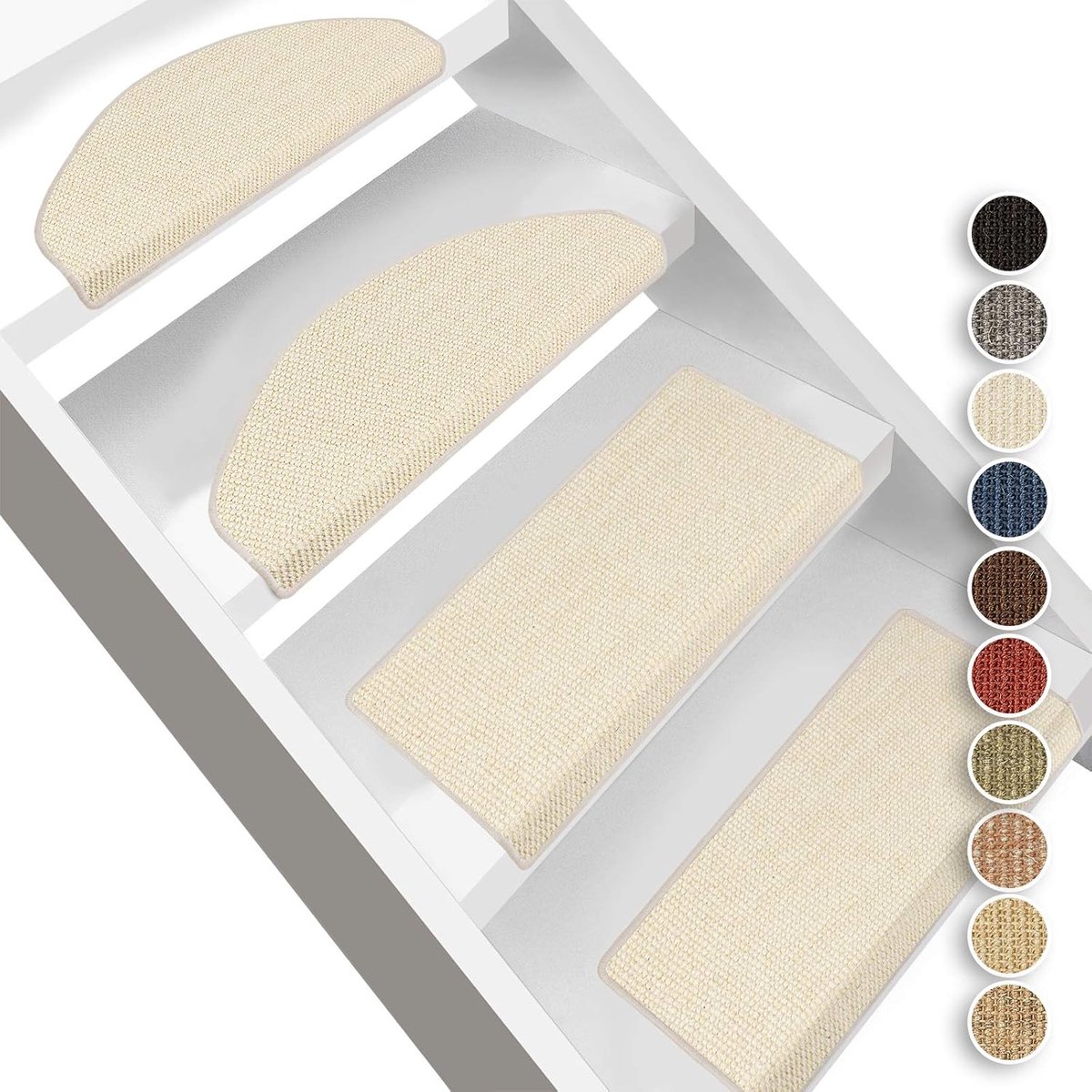 FLOORDIREKT Sisal-Trapmatten Pure Nature - Gewikkeld & Zelfklevend - 1 Stuk - 100 % Echt Sisal -In Halfrond of Rechthoekig - Ivoor - Rechthoekig / Zonder Lip - 23,5 x 65 cm