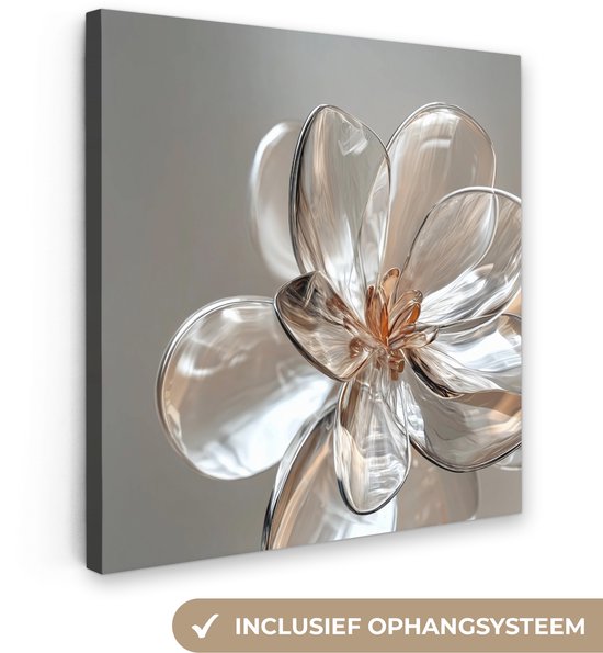 Gros plan d'une peinture sur toile représentant une fleur cristalline détaillée, avec système de suspension inclus.