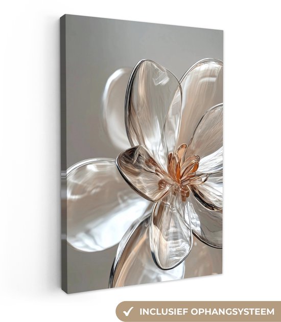 Fleur en verre sur toile avec le texte 'SYSTÈME D'ACCROCHAGE INCLUS'.