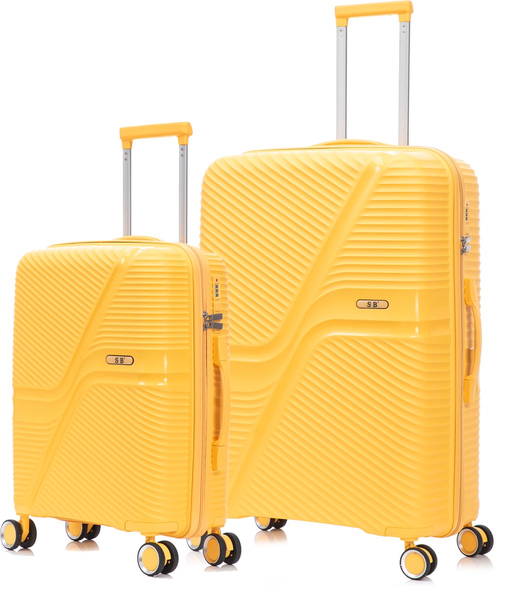 SB Travelbags 2 delige bagage kofferset 4 dubbele wielen trolley - Geel - 75cm/55cm