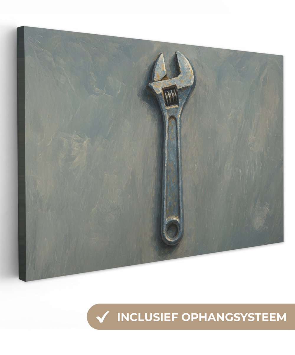 Canvas schilderij 30x20 cm - Exclusieve wanddecoratie Moersleutel - Gereedschap - Verf - M