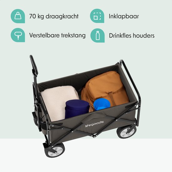 LifeGoods Bolderkar - Opvouwbaar - Draaibare wielen - 94L - 2 Standen - 70KG Draagkracht - Grijs van LifeGoods — afbeelding 3