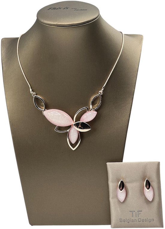 TIF - Bijoux - Parure pour femme - Collier - Boucles d’oreilles - Rosé - 45 cm