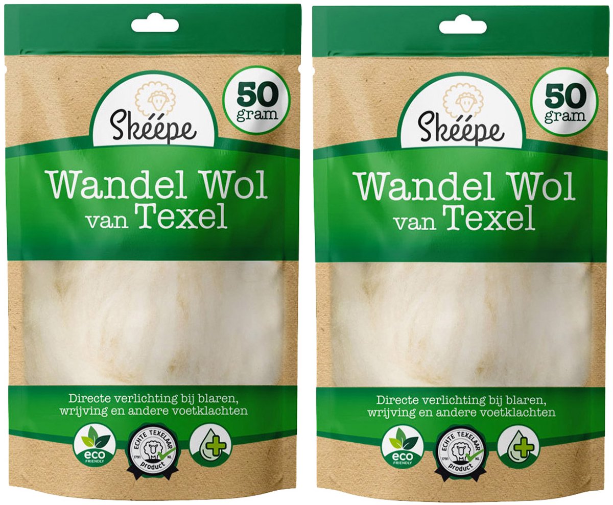 Skéépe - Wandelwol 2x 50gr Texel - Antidruk wol - Verzachting bij blarenvorming - voetklachten en huidproblemen - Verzorgende wol