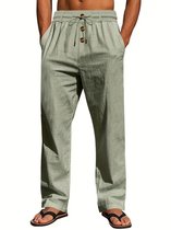 Pantalon en lin Nivard pour homme - Pantalon d'été - Adultes - Pantalon long - Pantalon de plage - Été - Style Ibiza - Vert - Taille L