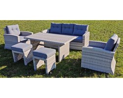 Aluminium Lounge Dining Set - Dinerset - 7 Personen - met Hoge Tafel - 100% Roestvrij - Buiten Loungeset Weerbestendig
