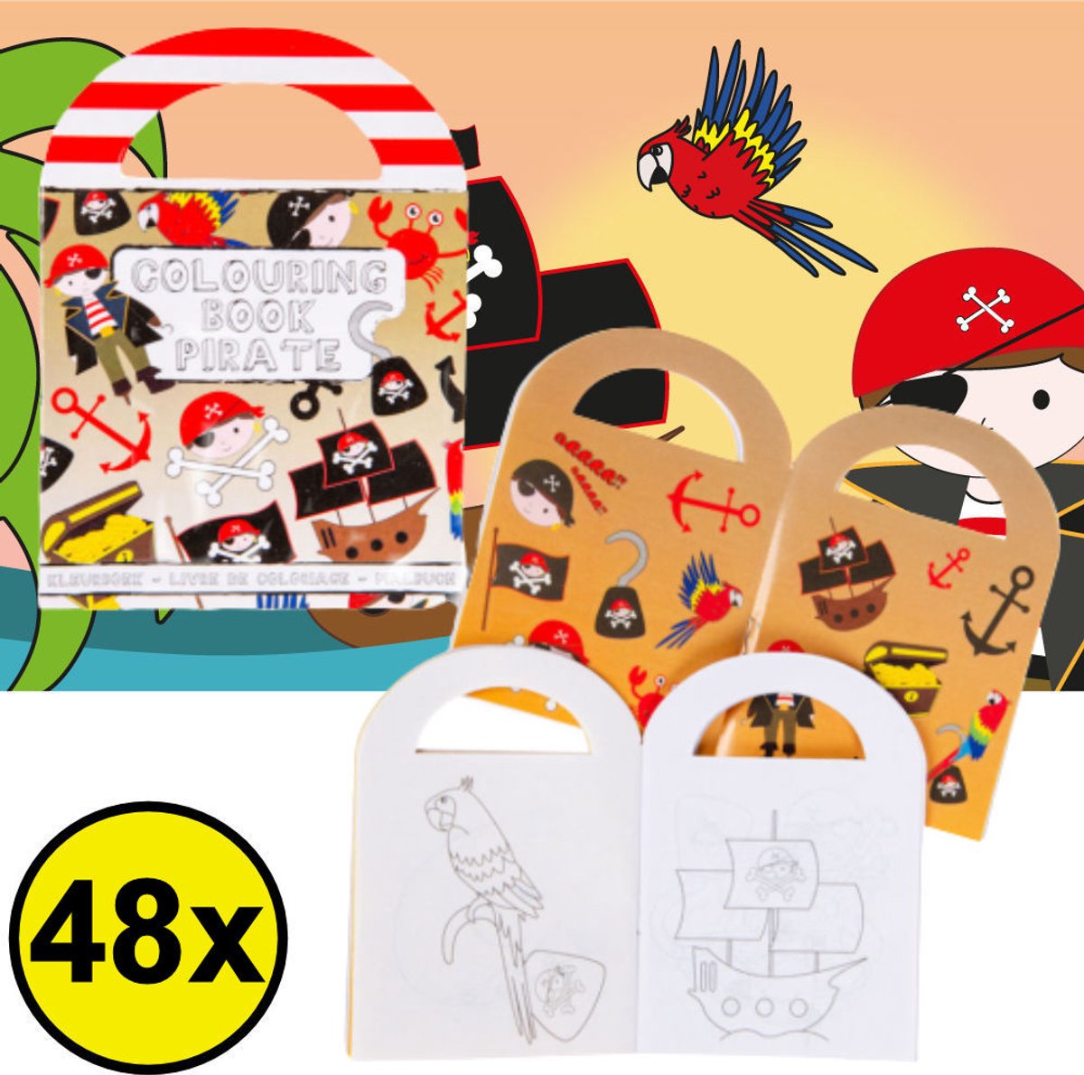 Decopatent 48 STUKS Piraten / Piraat Kleurboekjes met Stickers - Traktatie Uitdeelcadeautjes voor kinderen - Klein Speelgoed - Uitdeelcadeaus