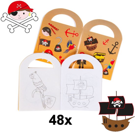 Decopatent 48 STUKS Piraten / Piraat Kleurboekjes met Stickers - Traktatie Uitdeelcadeautjes voor kinderen - Klein Speelgoed - Uitdeelcadeaus
