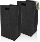 Lot De 2 Paniers à Linge Pliables Ronds - 60 Litres - Imperméables Avec Poignées Cuir - Pour Salle De Bain, Chambre