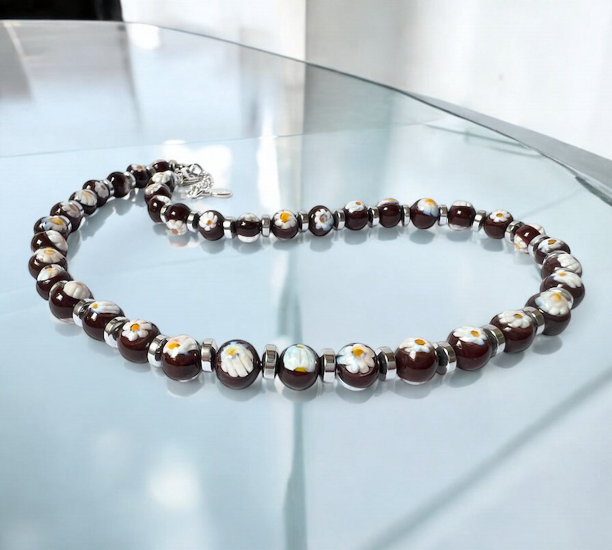 Corte Murrina - Murano glas halsketting - 'San Remo' marrone – bruin - 43cm - Exclusief bij Bella Murano – Handgemaakt