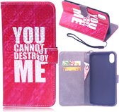 Wallet case - iPhone XR - laser gravure - You cannot destroy me - Roze