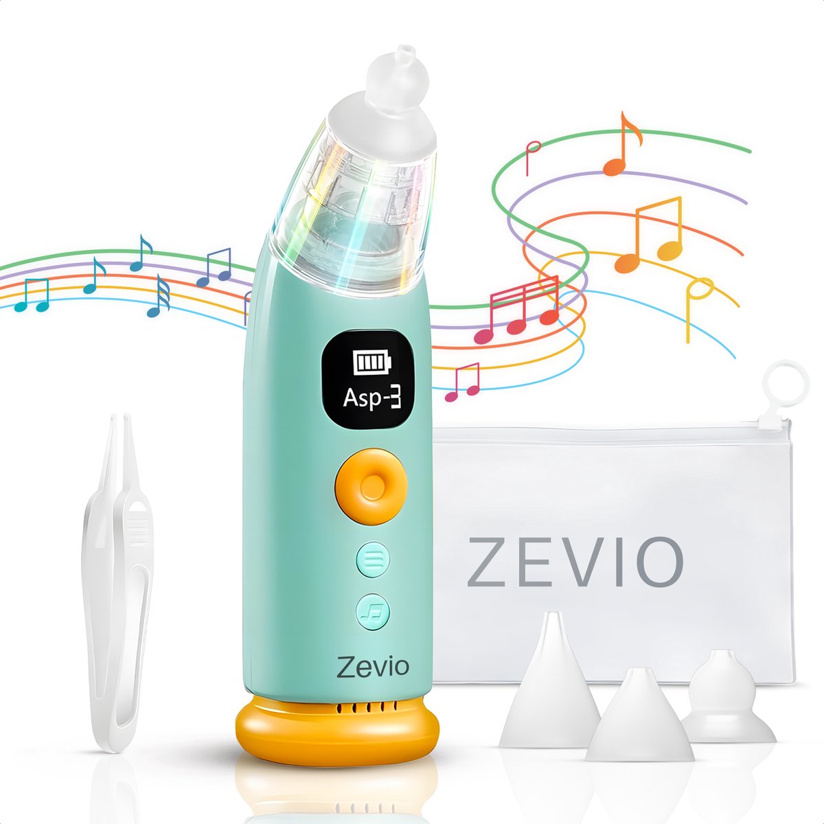 Goedkoopste Zevio Neusreiniger Baby Elektrisch - Neuszuiger Baby - Met Licht en Muziek - Snoetenpoetsers - Neuspompje - USB-C - Inclusief Opbergetui