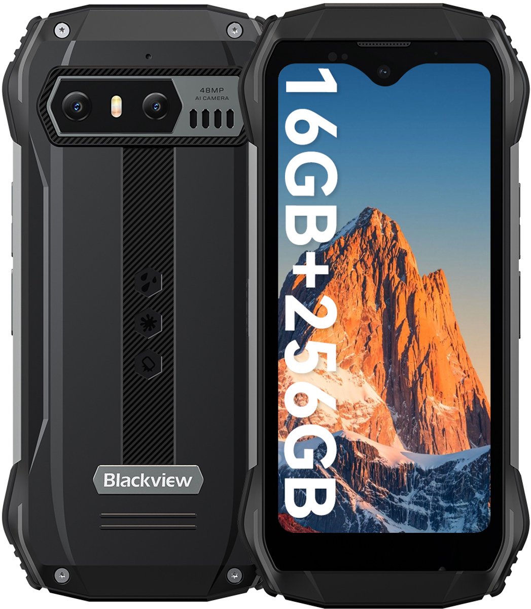 Blackview N6000 - Mini Robuuste Smartphone - 16GB RAM - 256GB - Helio G99 Octa Core - 4.3 inch - 4G Dual SIM - 48MP+16MP - Android 13 - IP68 Waterdicht - Handschoenmodus NFC GPS - Zwart