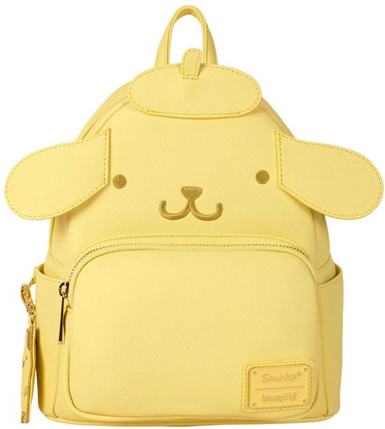 Gele mini-rugzak met Pompompurin gezicht, oren en gouden rits.