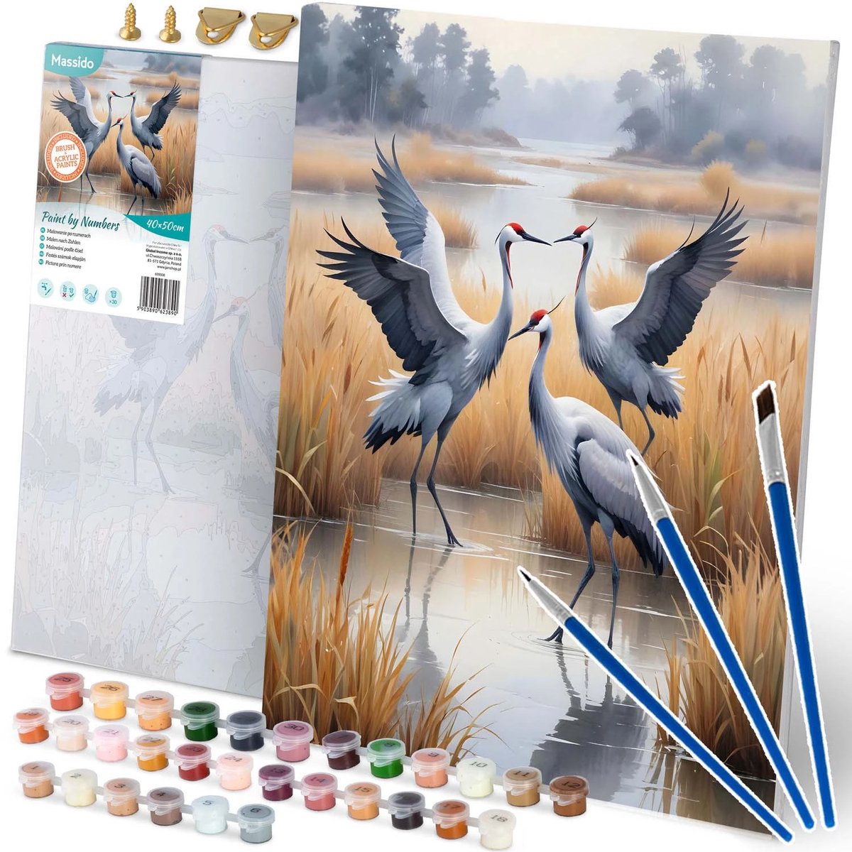 Schilderen op nummer schilderij 40x50 cm Massido Kraanvogels.