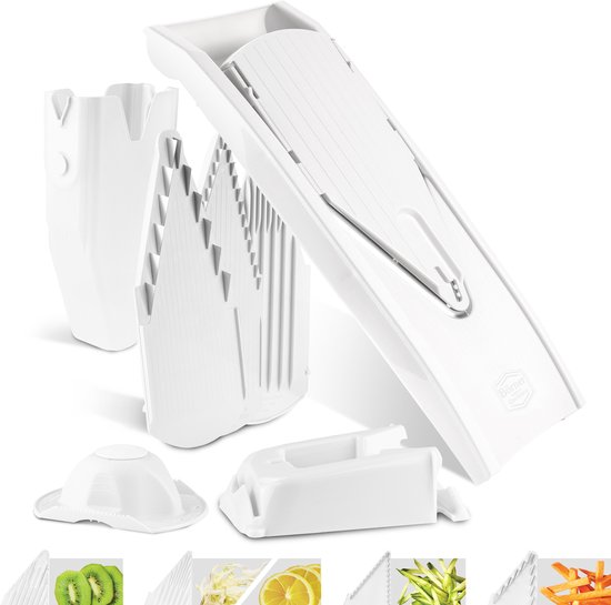 Börner Mandoline V1 Profi | 7-delige set | 5 snijdiktes | Geschikt als Frietsnijder | BPA-vrij en Roestvrij | Wit