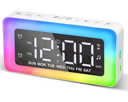 foto van Digitale wekker - Nachtlampje - Wekker met licht - 8 slaapgeluiden - Slaaptimer - Wit