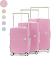 Skycases City Walker – 3-delige Kofferset - Lichtgewicht & Duurzaam - 34, 77 & 94 Liter - 360° Spinner Wielen - TSA-slot - Inclusief Beschermhoezen – Roze
