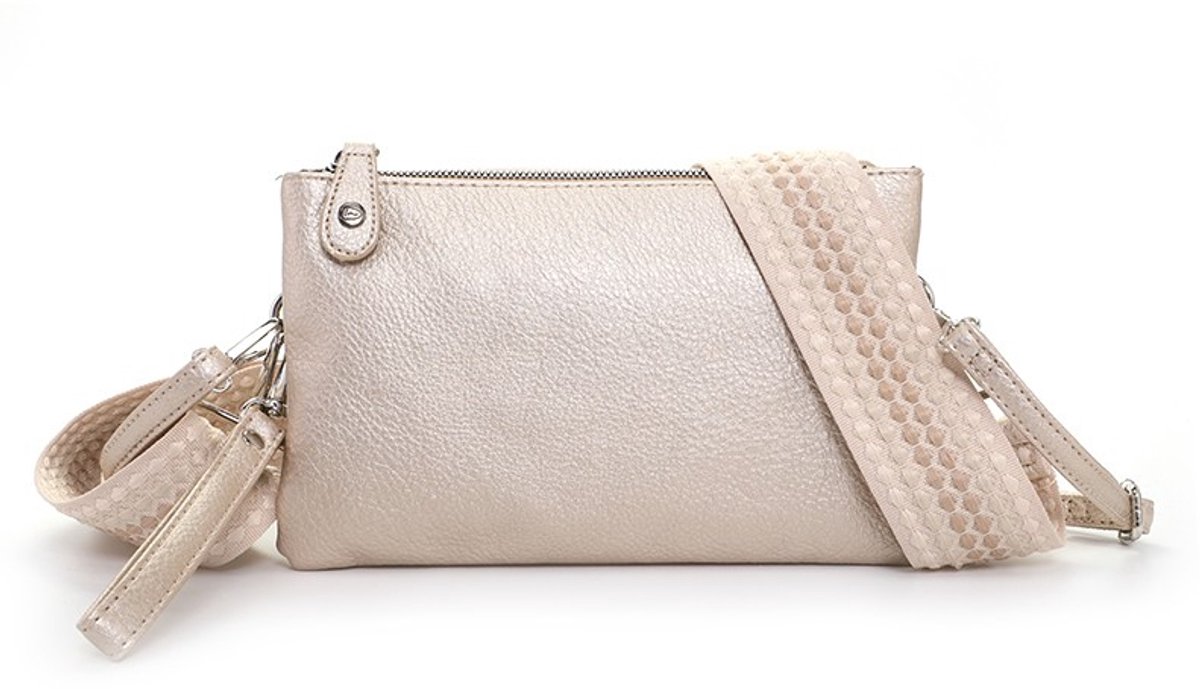 Champagne New York schoudertasje- Afmeting: 21 cm x 14 cm- crossbody- dames - trendy- sjiek- casual- moederdag- sinterklaas- kerst- valentijn, ritssluiting en 2 aparte vakken.