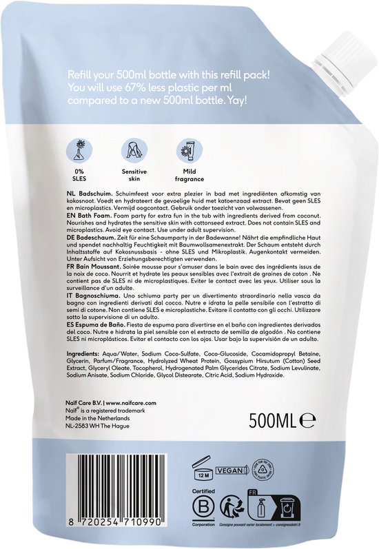 Naïf - Verzorgende Badschuim - Navulverpakking/Refill - Baby's & Kinderen - met Natuurlijke Ingrediënten - 500ml van Naïf — afbeelding 2