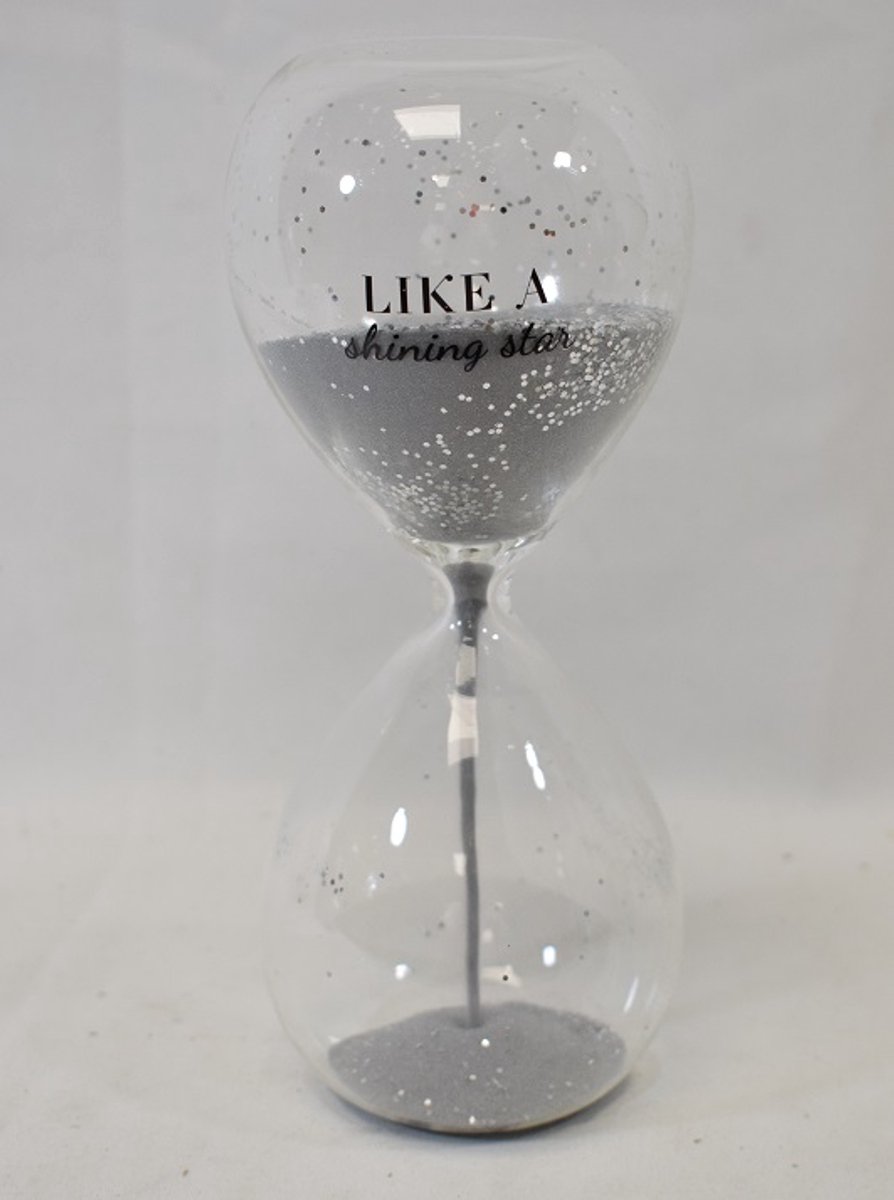 ZoeZo Design - zandloper - Glitter - zilver - met tekst - H 20 x Ø 8 cm - glas