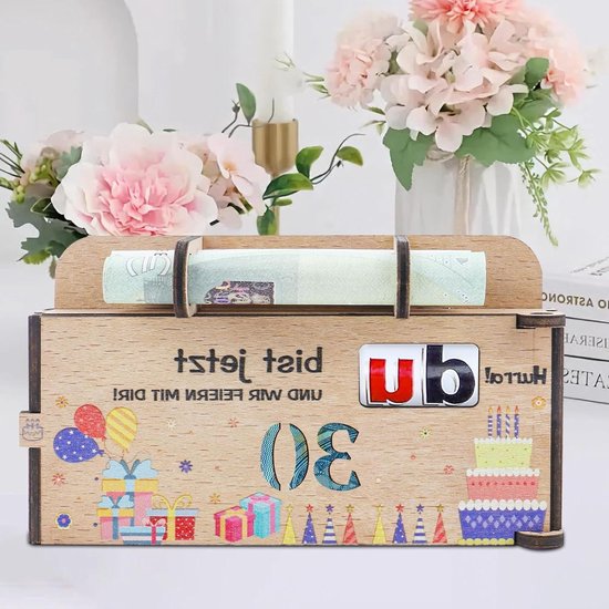 WAREHOUSE Origineel verjaardagscadeau voor vrouwen & mannen - geldgeschenk verjaardag met houten bord gastenboek verjaardagsdecor verjaardagsnummers houten bord gasten (70