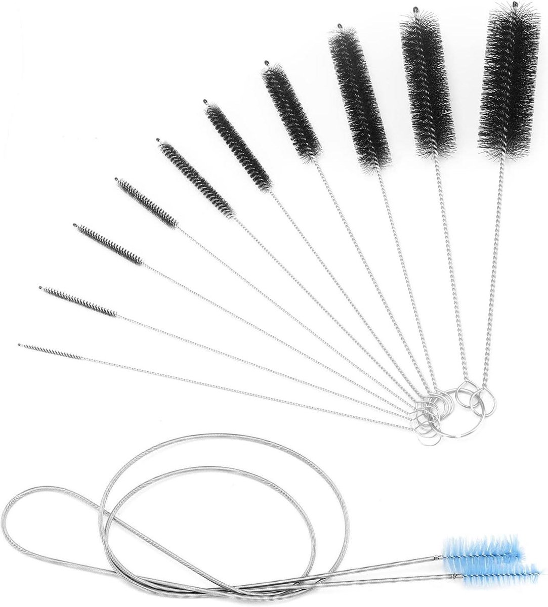 11-delige Reinigingsborstels Buisborstel Rietborstel 155cm Dubbelzijdige Flexibele Buisborstel met 10 Nylon Slangborstel Set voor Flessen Keuken Aquarium Volautomatische Koffiemachine