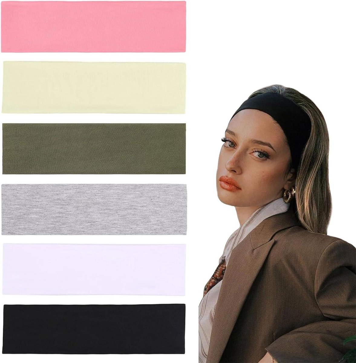 6 trendy antislip haarbanden voor dames - Elastische haarbandjes voor workout - Zweet absorberende haarbanden van zachte katoenen stof