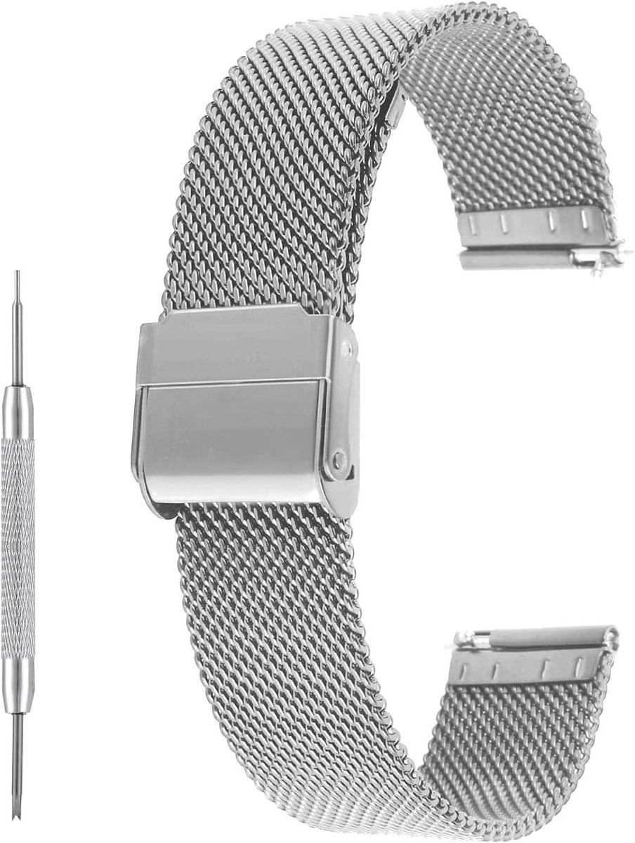 Trankielo - Verstelbare Roestvrijstalen Mesh Horlogeband 16mm 18mm 20mm - Milanese Mesh Polsbandje met Snelsluiting