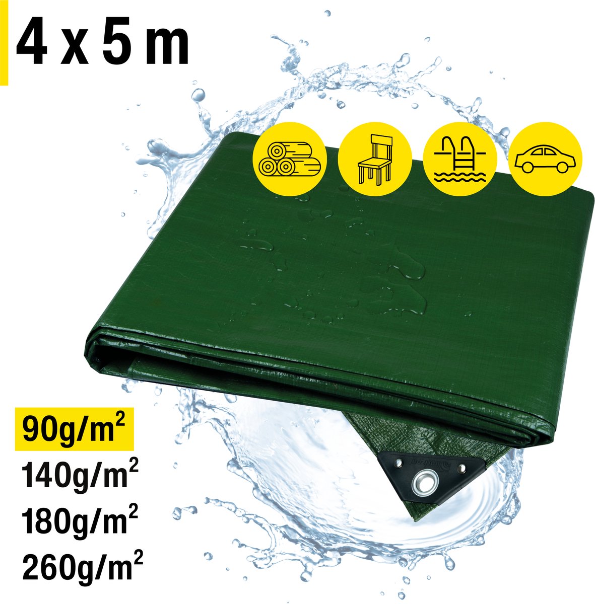 Afdekzeil – Polyethylen – 4 x 5m, 90 g/m2 - Zwembad, Grondzeil, Autohoes – Horizont