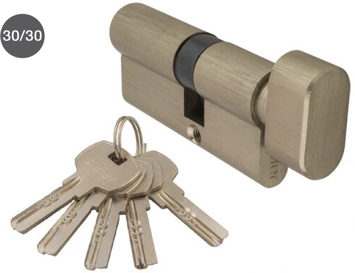 Steier knopcilinder nikkel 30/30 - incl. 5 keersleutels - deurcilinder met knop