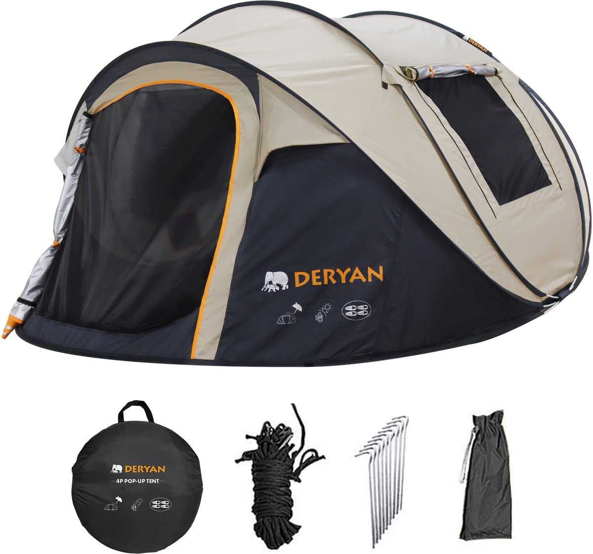Deryan Pop Up Tent - 4 persoons - 5000MM waterkolom - UV 50+ - Sand – foto 6