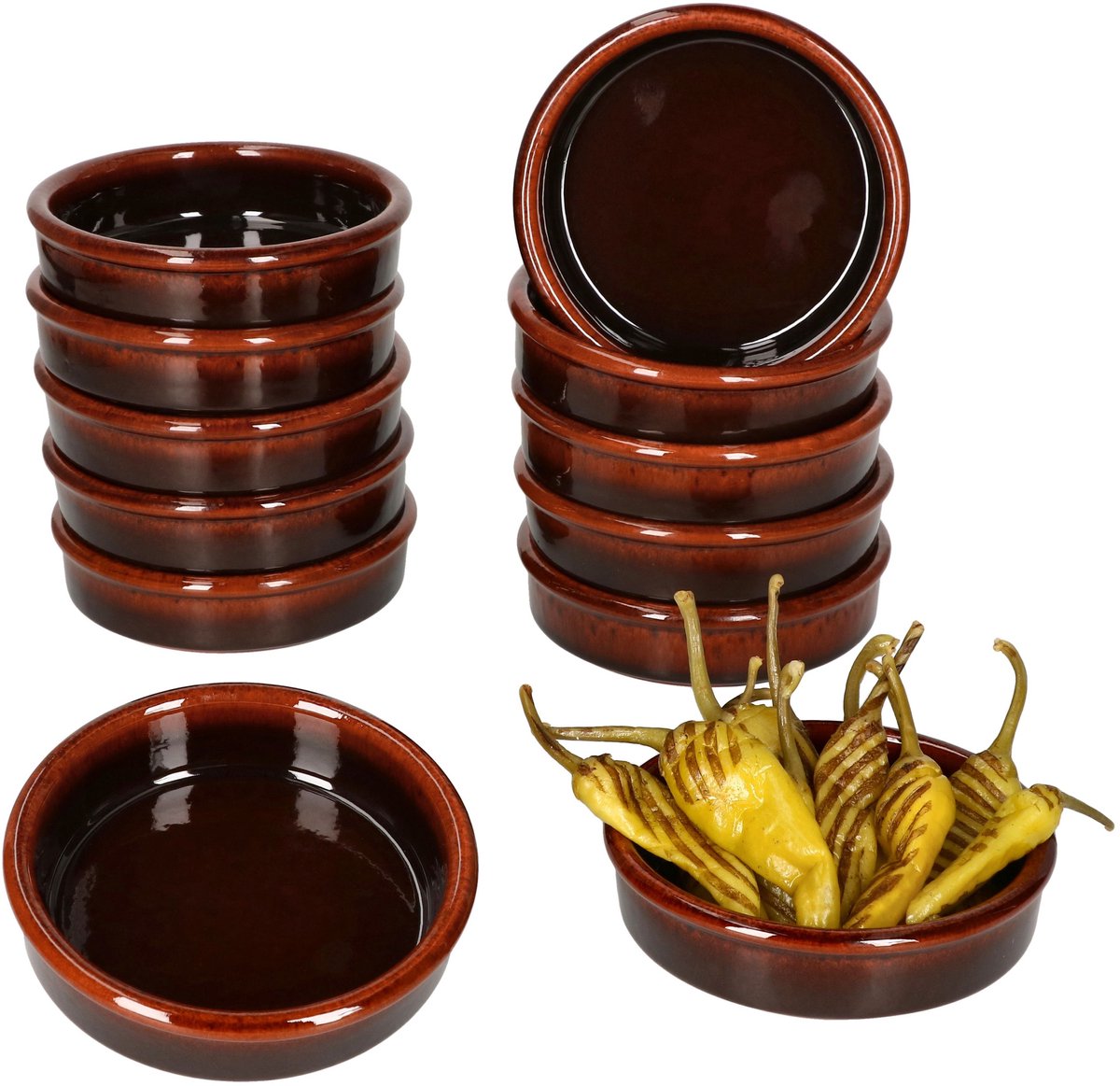 Set van 12 ESCURO Cazuela kleikommen Ø 12cm donkerbruin - 240733.2