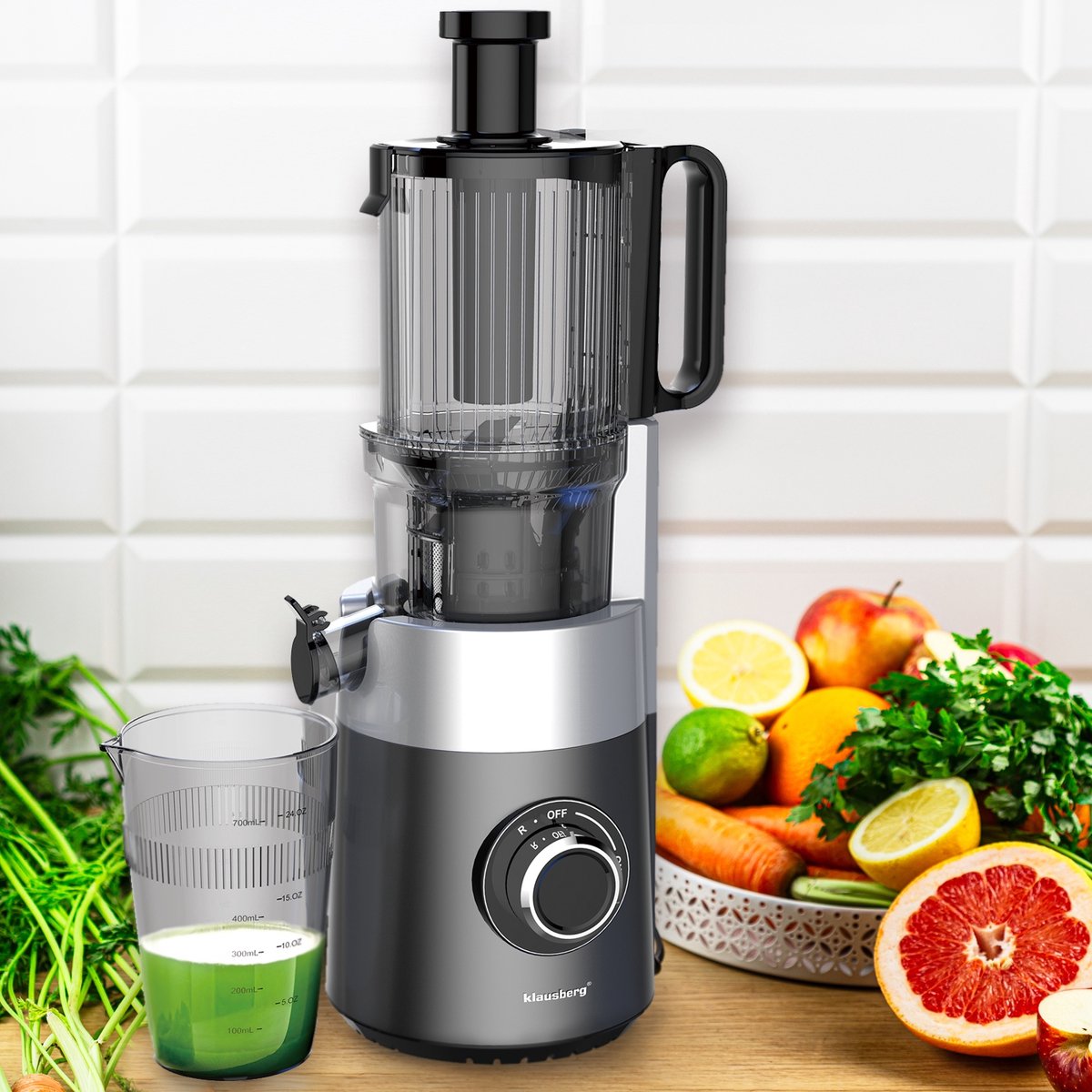 Klausberg KB-7881 Slowjuicer – Groenten- en Fruitpers | Cold Press | Brede XXL 113mm Invoer | RVS Behuizing | Stille Werking thumbnail 4